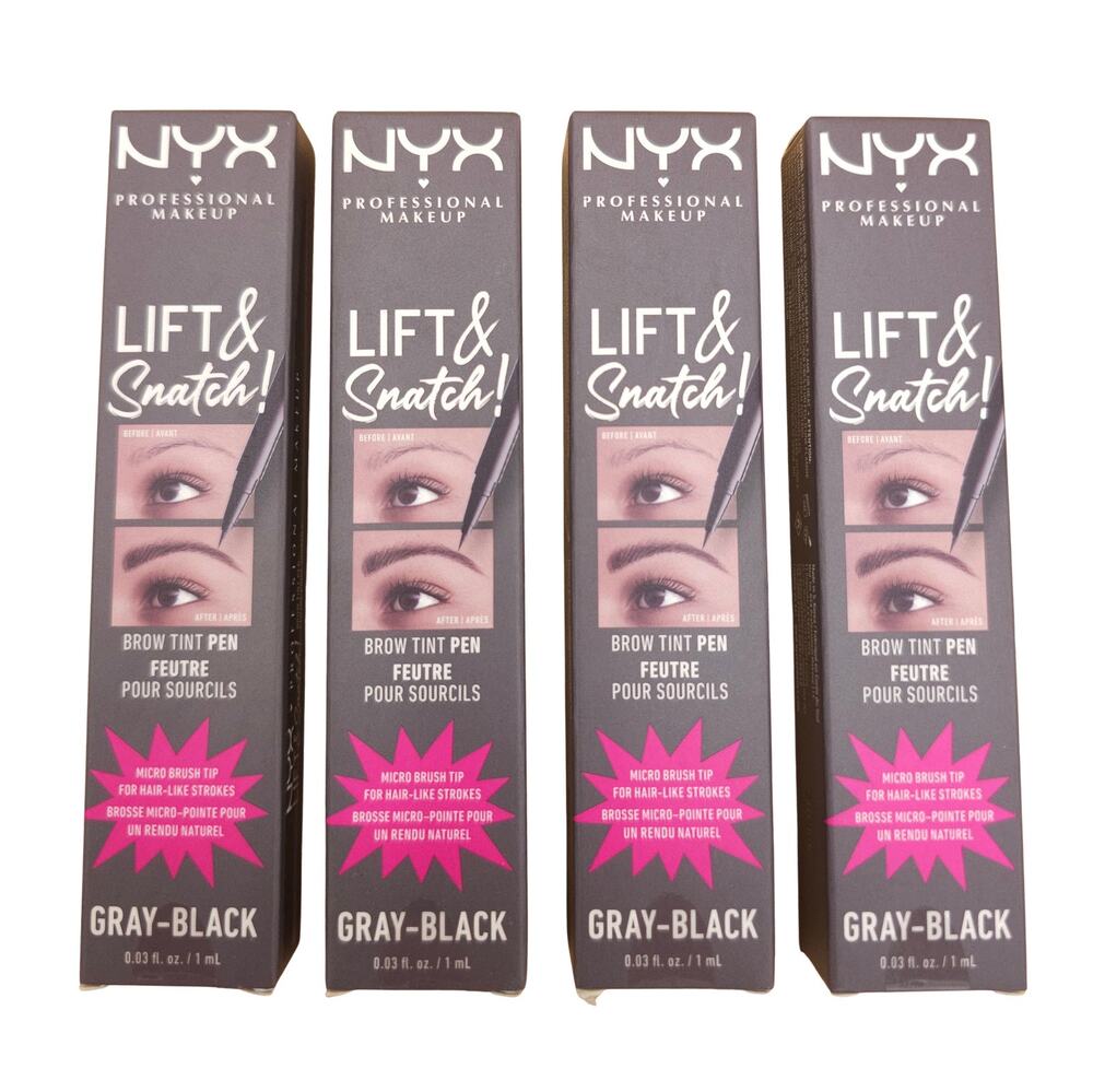 (4) NYX Lift and Snatch Brow Tint Pen Gray-Black Micro Brush Tip - Set of 4